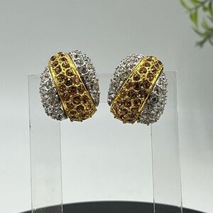 JOAN RIVERS Vintage Topaz Clear Crystal Mixed Metal‎ Clip On Earrings
